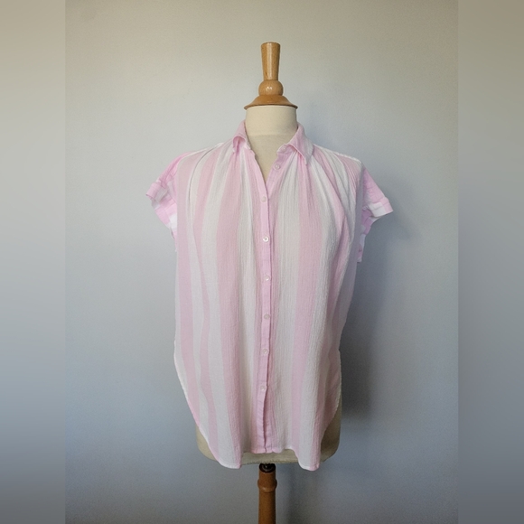 Madewell Central Tunic Cara Striped Pink & White Button Down Shirt SZ XS - Picture 1 of 9
